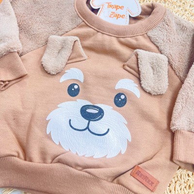  Conj. Casaco Cachorrinho e Calça de Moletom - Marrom